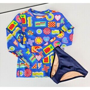 Nwt Crewcuts Kids Made Modern Two Piece Rash Guard Suit Girls Size 6/7